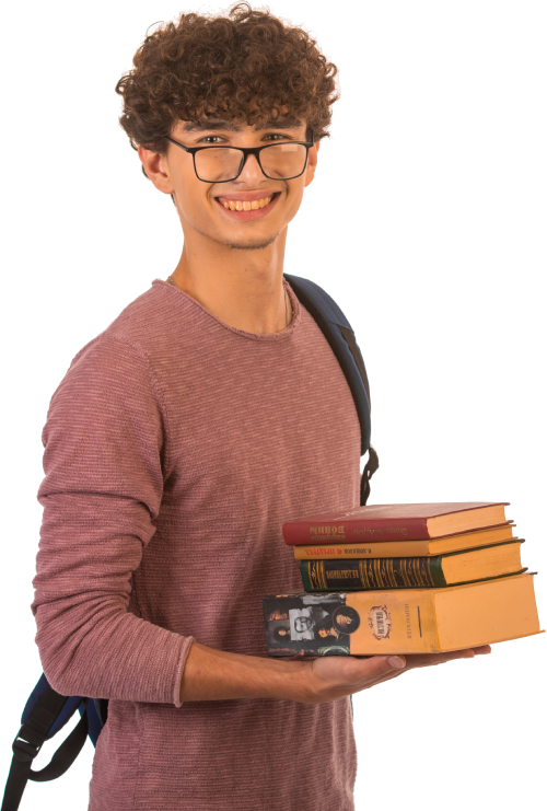 student holding book